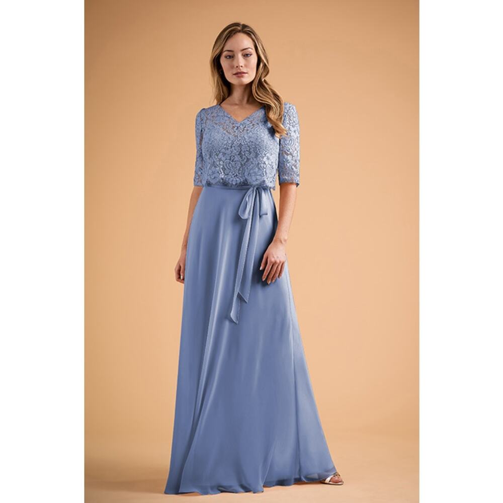 👗 B2 BY JASMINE Cornflower Blue Lace 2-Pc Chiffon Maxi Gown Dress 18 Plus NWT